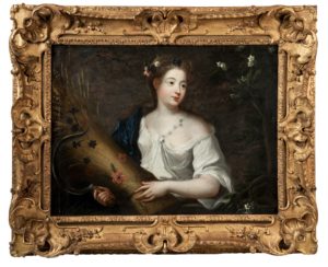 École Française du XVIIIe, entourage de Pierre GOBERT (1662-1744)  Allégorie de l'été Huile sur toile.  Présentée dans un cadre sculpté et doré de style Louis XV  Restaurations .  H_56 cm L_75 cm  Résultat avec frais : 4 057,60 €