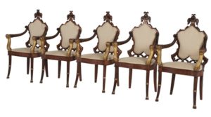 Suite de six chaises en bois d' acajou. Angleterre. Epoque du XIXe.