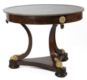 Jean -Joseph CHAPUIS. Maître en 1796. Guéridon placage d’acajou, bronze ciselé et doré au mercure.