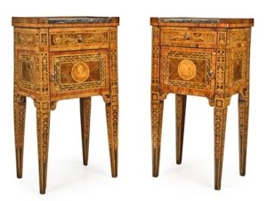 Giuseppe MAGGIOLINI, attribué à. Paire de tables en marqueterie. MILAN. Circa 1765